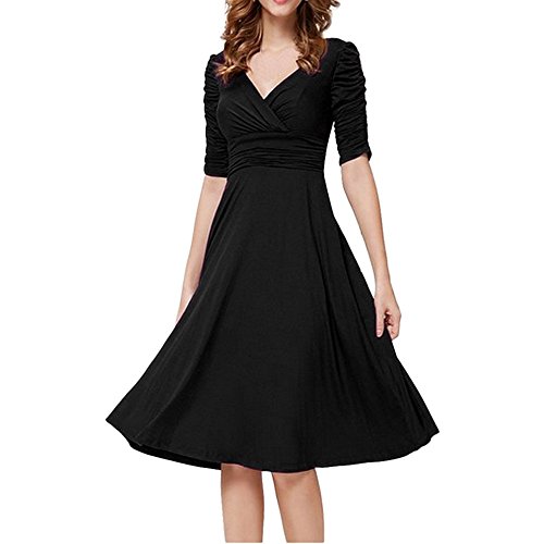 Robe de soirée,Overmal Femme Sexy Col en V Demi Manche Mariage Prom Robe Été Mode Solide Mini Swing Décontractée Robe Genou Fond de Jupe Doublure Débardeur Braderie Slim fit Party Dress