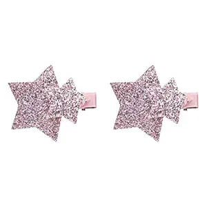 Amazon Brand - Solimo Kids Hair Pins with Gliterry Stars, Pink, Pack of 2