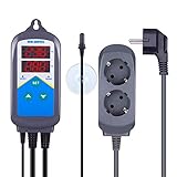 Inkbird ITC-306T Prise Thermostat Chauffage Sonde TPE Jour Nuit Regulateur de Temperature 2 Relais 220V pour Aquarium Chauffe Eau,Terrarium,Pompe Brassage,Chauffage Piscine,Serre(ITC-306T+Sonde TPE)