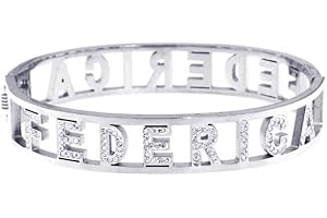 Stellazeta Bracciale Donna con Nome in Acciaio Inossidabile Anallergico Ideale per Regalo Braccialetto Donna con luminosi cristalli di vetro Braccialetti Donna Rigidi con Chiusura a Molla