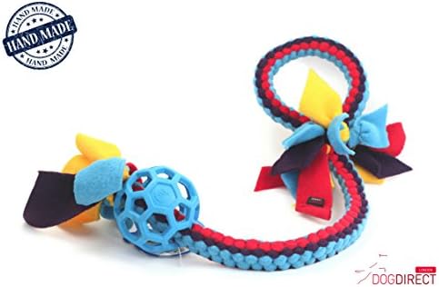 DogDirect London, DOG TOY, PUPPY, TUG Toys FLEECE with JW BALLS, DOG ROPE TOY best for PUPPY PLAY, dog play TUGGER, perfect for DOG TRAINING, SOFT and FLEXIBLE TUG ROPES,HAND MADE (Small, Blue) PS2