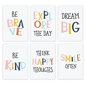 INKOLOGIE Boho Bohemian Colours Nursery Kids Bedroom Wall Art Decor Poster Print, A4 Size 8.25 x 11.75-inch, Explore the Day, Think Happy Thoughts, Be Kind, Smile Often, 6-Pack, No Frame
