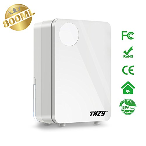 THZY 800ml Mini Deshumidificador Eléctrico, Deshumidificación 250ml diarios, Bajo Consumo, Auto-Apaga, Secadora para Habitación, Domitorio, Cocina, Armario, Garaje, Caravana, Sótano