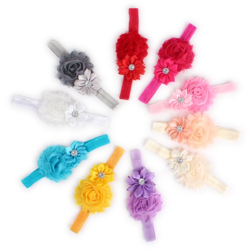 Wuiyepo Multicolor venda de la flor del pelo del Rhinestone Accesorios Banda 10 piezas del bebé