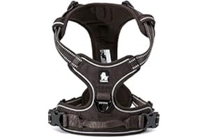 WINHYEPET True Love Harnais pour Chien sans Tirette Avant Clip Gilet Harnais de Voiture pour Chien réglable avec poignée Quatre Points de réglage Matériau réfléchissant, TLH5651(Marron,M)