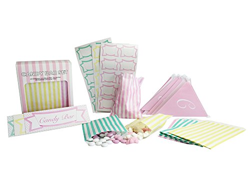 Jumbo Candy Bar Süßigkeiten Set für Hochzeit, Party, Feste – 3 Kellen, 30 Tüten, 3 Aufsteller / Schilder, 30 Etiketten, 1 großen Banner / Wimpelkette, in 3 frischen Candyfarben - 2