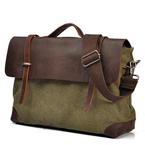 Borsa Messenger per uomini e donne vintage tela vera pelle 15 "macbook pro / 14" portatile borsa per affari scuola college di uso quotidiano 15 "(l) x10.5" (h) x 4,1 "(w)