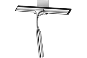 HONETEEK Raclette de douche pour portes en verre avec crochets adhésifs, raclette de douche en acier inoxydable pour carrelage, murs de douche, salle de bain, voiture, verre, raclette de fenêtre de 25,4 cm