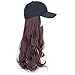 Price comparison product image Doofang Women Fashion Baseball Cap Hat with Wigs, 55CM Long Women Wigs (Black Brown)