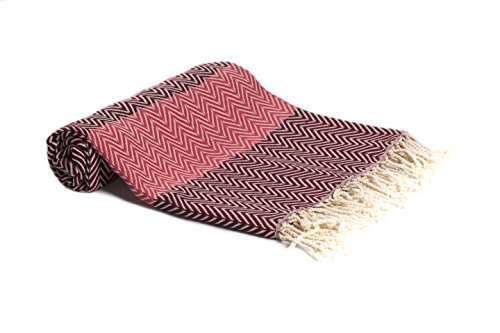 Hamamtuch, Saunatuch, Pestemal, Badetuch, 95*180 cm, Handgewebt, 100% Baumwolle (Rot, Pink) - 2