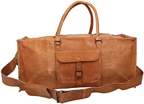 12"Inch Tall x 23.5" Inch Long 100% Genuine Full Grain Leather Vintage Tan Hand Messenger Bag Travel Bag Cargo Duffle Bag For The Urban Commuter Ideal For Bus &amp; Airtravel Crafted By Indicraft Inc
