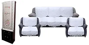 Kuber Industries Exclusive Dressing Mirror Cover,Mirror Cover in Cream Cloth Net (Kulzi327) & Circle Design Cotton 6 Piece 5 Seater Sofa Cover Set(White) - CTKTC022256 Combo