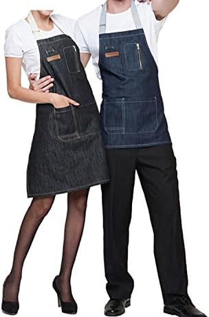 Women Men Aprons Restaurant Cowboy Work Antifouling Uniform Denim Apron Bib Unisex Aprons Kitchen Baking Cooking Pinafores（62cm*60cm, 76cm*62cm） ( Color : Black , Size : 76cm*62cm )