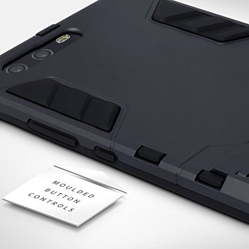 Huawei P10 Carcasa H  brida de Silicona   Polycarbonato Doble Resistencia  y soporte para mesa - Negro oscuro