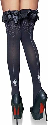 Women Ladies Halloween Cosplay Knee-High Socks Velvet Gothic Style Spider Web Lace Stockings Black Bow Tie Socks ( Color : Black , Size : One size )