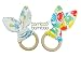 Organic Bamboo Bunny Ears Wooden Teething Rings and Sensory Baby Toy 2-Pack Soothes Sore Gums While Promoting Fine Motor Skills and Hand-Eye Coordination (Teddy Train)