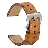 WOCCI 20mm Vintage Leder Herren Uhrenarmband Edelstahl Schnalle, Ersatz Zubehö (Hellbraun)