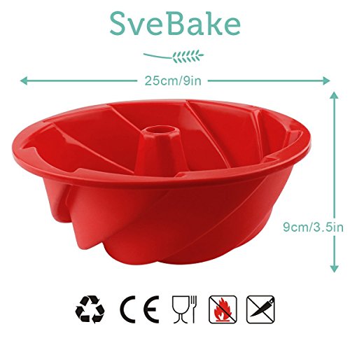 SveBake Silikon Gugelhupf Kuchenform Silikon Gugelhupfform Backform Ø 25 cm, Rot - 5