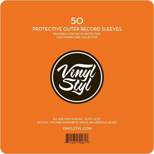 Vinyl Styl 12 Inch Vinyl Record Protective Outer Sleeves- Open Top - 50 Count (Clear)