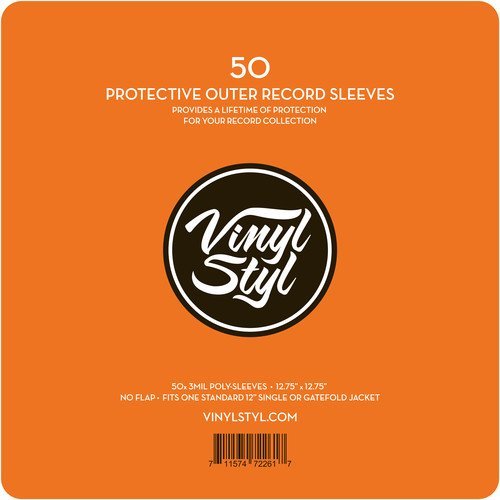 Vinyl Styl 12 Inch Vinyl Record Protective Outer Sleeves- Open Top - 50 Count (Clear)