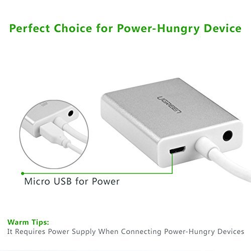 UGREEN Mirco HDMI auf VGA Micro Hdmi Stecker zu Vga Buchse Adapter 1080P HDTV Aktiv Audio Übertragung Konverter Kabel Digital zu Analog mit Vergoldete Kontakte,unterstüzt für Handy, Gopro, Ultrabook,PC Tablet, DVD-Player oder Media-Player Silber - 3