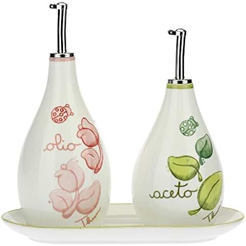 Set Olio E Aceto THUN Linea Country - Con Vassoietto, Porcellana Decorata A Mano - Foto 8