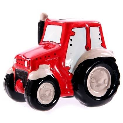 Keramik Spardose TRAKTOR MODERN Bulldog Trecker Sparbüchse Sparschwein ROT NEU