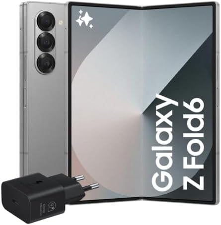 Samsung Galaxy Z Fold6 Smartphone AI pieghevole, Caricatore Incluso, RAM 12GB, 256GB, Dual SIM, Display 6,3"/7,6" Dynamic AMOLED 2X, Batteria a lunga durata, Silver Shadow 2024 [Versione italiana]