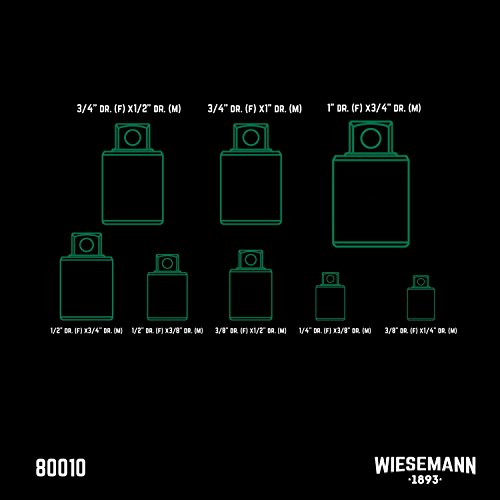 Kraft-Adapter-Satz 7tlg | WIESEMANN 80010 | Chrom-Molybdän-Stahl | Größe 1/4″ 3/8″ 1/2″ | Kraft-Vergrößerungsadapter | Kraft-Adapter Aufsatz Set | Innen | Außen | im Werkzeugkoffer - 6