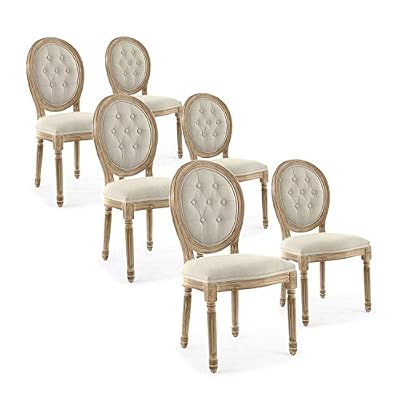 INTENSEDECO Lot de 6 chaises médaillon capitonnées Louis XVI Tissu Beige