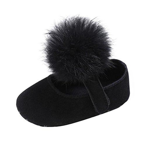 Newborn Baby Girl's Furry Pompom Soft Sole Anti-Slip Shoes 0~18 Month Black