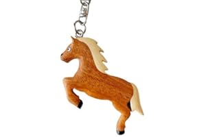JA Horse - Holz Schlüsselanhänger Pferd Pferdchen Pony Reiten Tier handgemacht (springendes braunes Pferd)