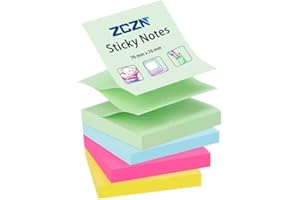 ‎ZCZN ZCZN Z-Notes Haftnotizen Sticky Selbstklebende Haftnotizzettel Klebezettel 4 Blöcke x 100 Blatt, 76 x 76 mm in 4 Farben (Hellgrün, Hellblau, Magenta, Gelb)
