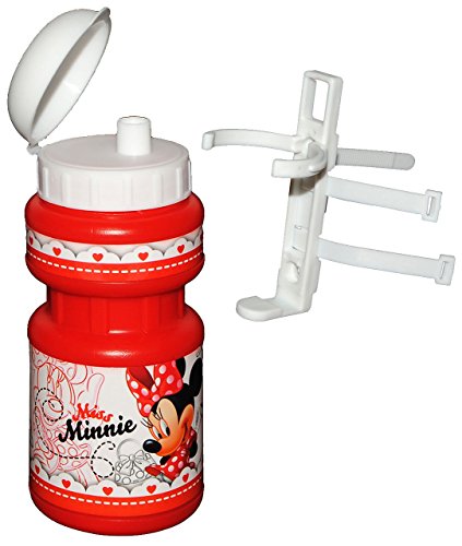 Preisvergleich Produktbild Fahrradtrinkflasche - Disney Minnie Mouse - mit Halterung - Halter für Kinder Fahrradflasche - Fahrrad Trinkflasche - Mädchen Maus Mäuse - Playhouse - Flaschenhalter Kunststoffflasche Kinderfahrrad