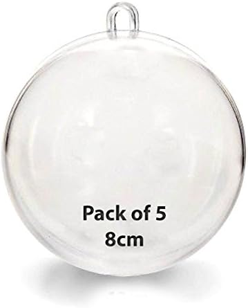 Pack of 5 Clear Plastic Craft Ball Acrylic Transparent Sphere Christmas Baubles 7 sizes Available by KTLShop (8cm)