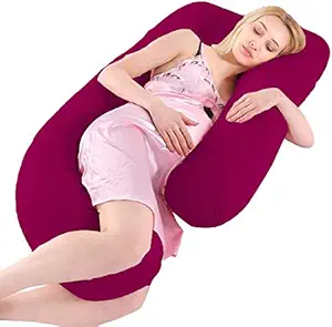 Mom's Moon New Stylish Pregnancy Pillow/Maternity Pillow/Body Pillow for Pregnant Women Sleeping with 100% Cotton Cover -Wine