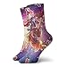 Produktbild Kotdeqay Novelty Funny Crazy Crew Sock Cute Cat Ride Tiger with Bason in Galaxy Printed Sport Athletic Socks 30cm Long Personalized Gift Socks
