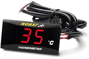 NORXI Universal Motorrad Digital Thermometer Wassertemperaturmesser Super Dünn für Rennroller LED Display DC 12V Display Celsius (Rot)