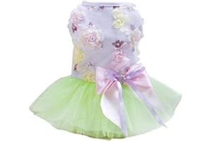 IZEFIA Dog Dress Puppy Skirt Dog Princess Dresses Ballet Tutu Flower Wedding Lace Luxury Bow Dress for Small Dog Girls L Green