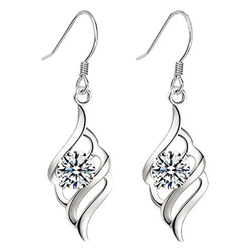 ixiqi joyas 9 ct chapado en oro Ángel Pluma Pendientes gotas color de plata 18 K chapado en oro blanco circonitas cúbicas