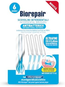 Biorepair, Scovolini Interdentali Ultrafine, Spazio Interdentale 0,60mm, Protezione Antibatterica Sempre Attiva, Facile da Usare, Con Microrepair, SCP, 1 Confezione da 6 Pezzi
