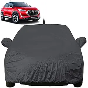 Autofact Light Weight, Triple Stitched, Heavy Buckle, Bottom Fully Elastic Car Body Cover with Mirror and Antenna Pocket Compatible with Nissan Magnite 2020 to 2021 (Grey)