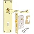 HANDLESTORE Victorian Scroll Locking Lever Backplate Door Handle - Pair of Handles with Sash Lock - Four Colours (Polished Brass)