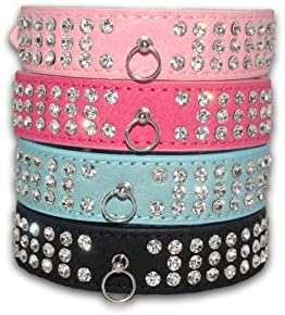 Dog Collar Puppy Coller Triple Diamante Colar Pet Felt Small Medium Large Bling Fashion (Small 28cm-34cm W=2.5cm, Dark Pink)