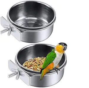 Cozy Puppies Bird Cage Food Water Dispenser Parrot Food Dish Bird Feeder Cup Cage, Stainless Steel Bird Food Holder Container for Parrot Macaws Ferret Parakeet Cockatiel Budgerigar (Clamp Holder, 300.ML Pack of 2)