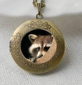 Raccoon Pendant, Raccoon Vintage Pendant Locket Necklace, Silver Plated pendant,Raccoon Jewelry,Vintage Pendant Locket Necklace