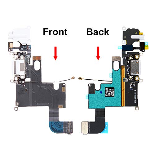 MMOBIEL   Conector Dock para iPhone 6  Plateado Blanco  de Repuesto Puerto USB  Cable Flex  Micr  fono  Audiojack  Conexi  n de Antena y bot  n de Inicio Instalado  Incl  2 x Destornilladores