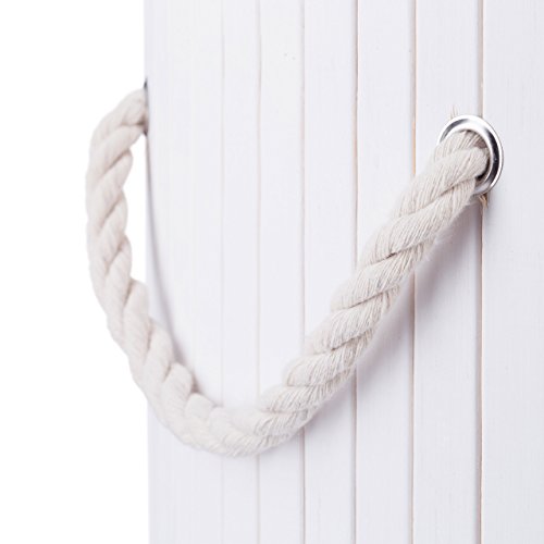 Relaxdays Wäschekorb Bambus rund Ø 41 cm, 65 cm hoch cm faltbare Wäschetruhe mit einem Volumen von 80 Litern mit Wäschesack aus Baumwolle zum Herausnehmen für Ecken und Nischen im Badezimmer, weiß - 4