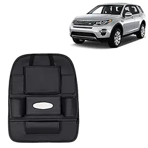 RD Universal PU Leather Car Auto Seat Back Organizer Multi Pocket Travel Storage Bag with Hangers, Tissue Paper and Bottle Holder-Black Colour Compatible for Land Rover Discovery Sport