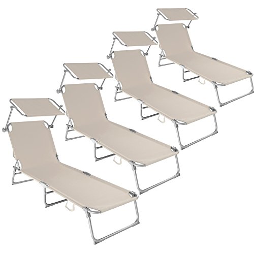 TecTake CAMA HAMACA TUMBONA PLEGABLE FIBRELINE PARASOL PLAYA PISCINA JARDIN - disponible en diferentes colores - (4x Beige)